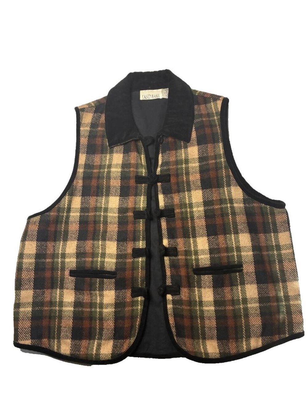 Vintage Plaid Wool Blend Vest Size XL Brown Black Equestrian Fall Old Money